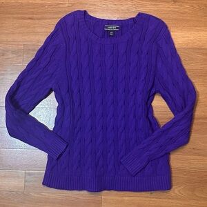 Lands' End Rich Purple Cable Knit Sweater